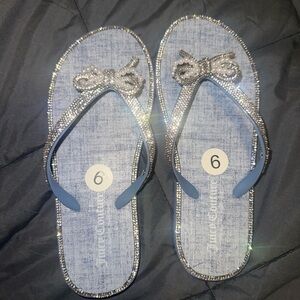 Juicy Couture Denim and Silver Flip Flops